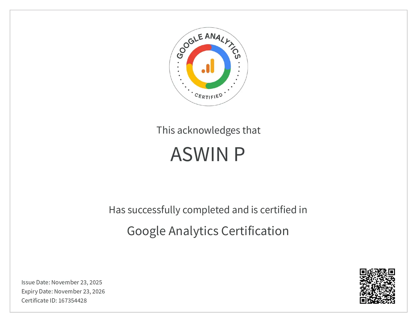 Digital Marketing Expert in Malappuram | Web Developer Google Analytics Certificate certificate